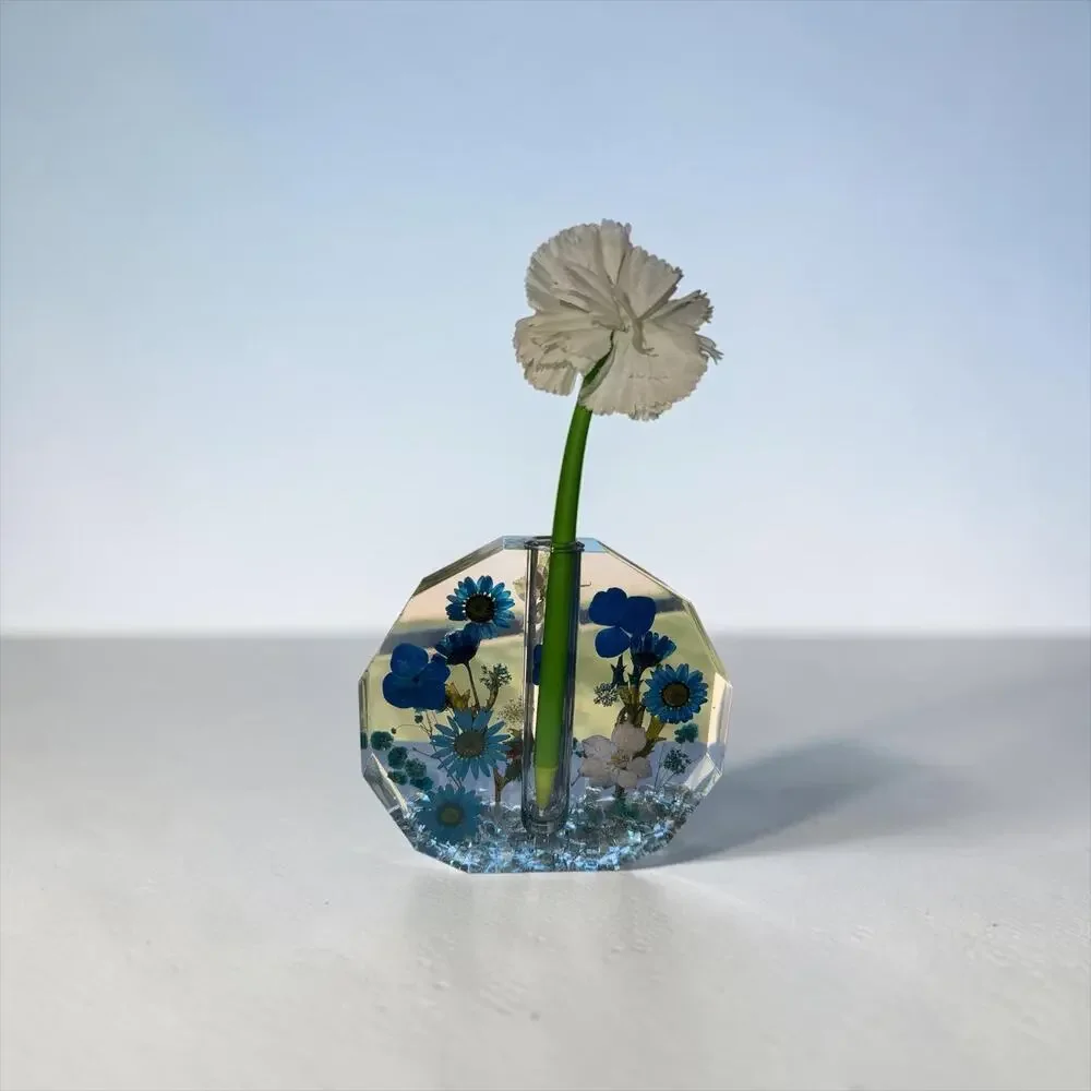 Forever Bloom Blue Meadow Bud Vase Real Pressed Flowers in Crystal Clear Resin